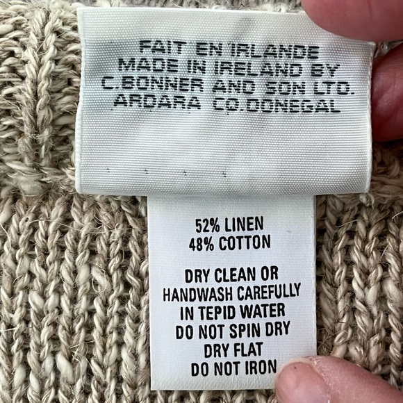 Vintage Bonner of Ireland Hand Loomed Linen Cotton Blend Knit Sweater Neutral - Picture 10 of 14